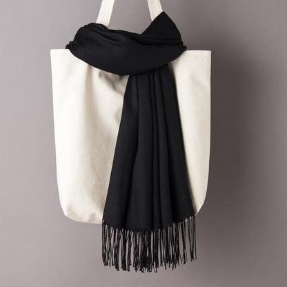 Thin Artificial Cashmere Scarf Solid Color Tassel Shawl