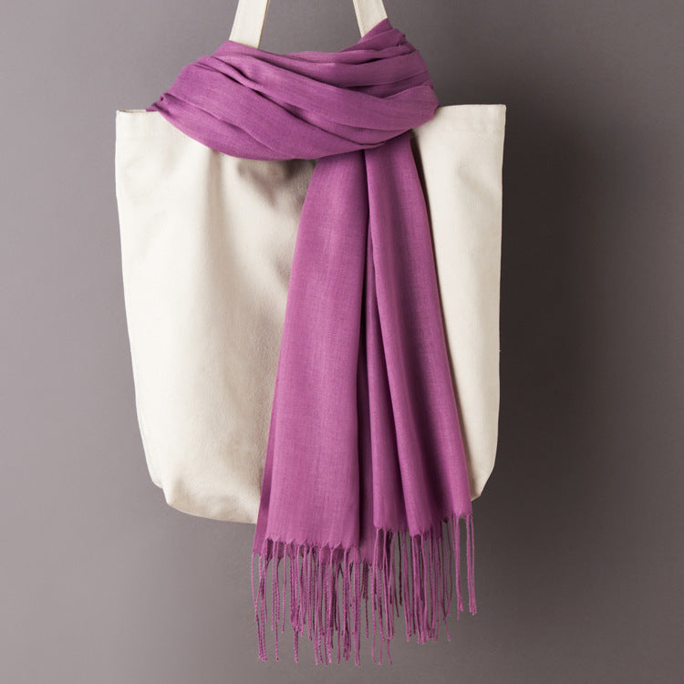 Thin Artificial Cashmere Scarf Solid Color Tassel Shawl