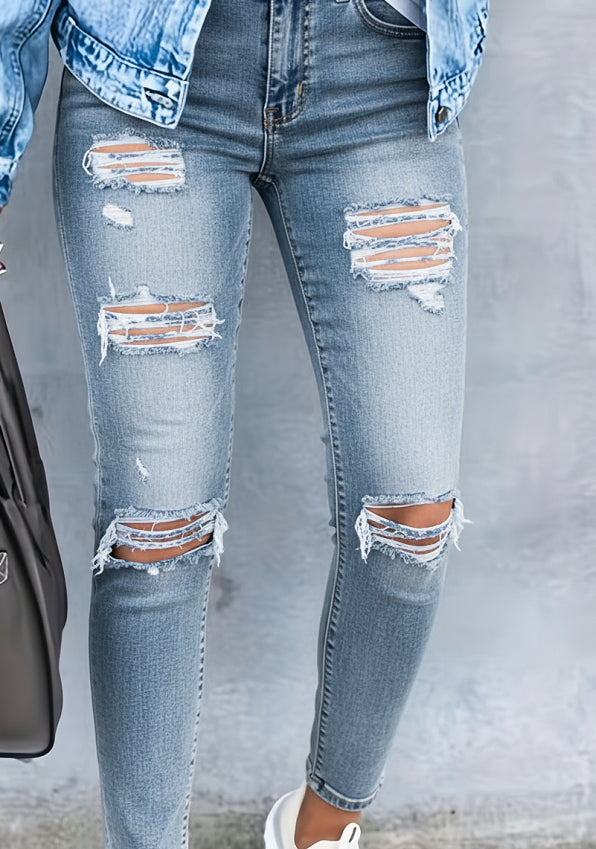 Black And White Stretch Ripped Jeans Women's Leggings