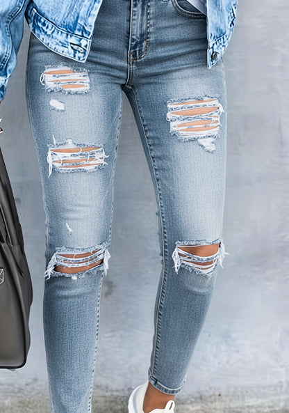 Black And White Stretch Ripped Jeans Women's Leggings