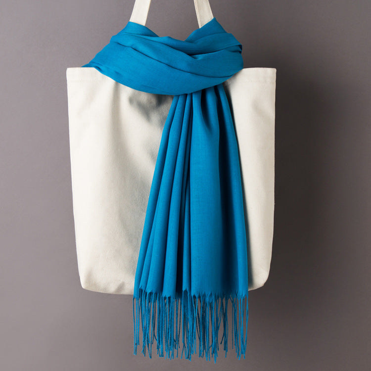 Thin Artificial Cashmere Scarf Solid Color Tassel Shawl