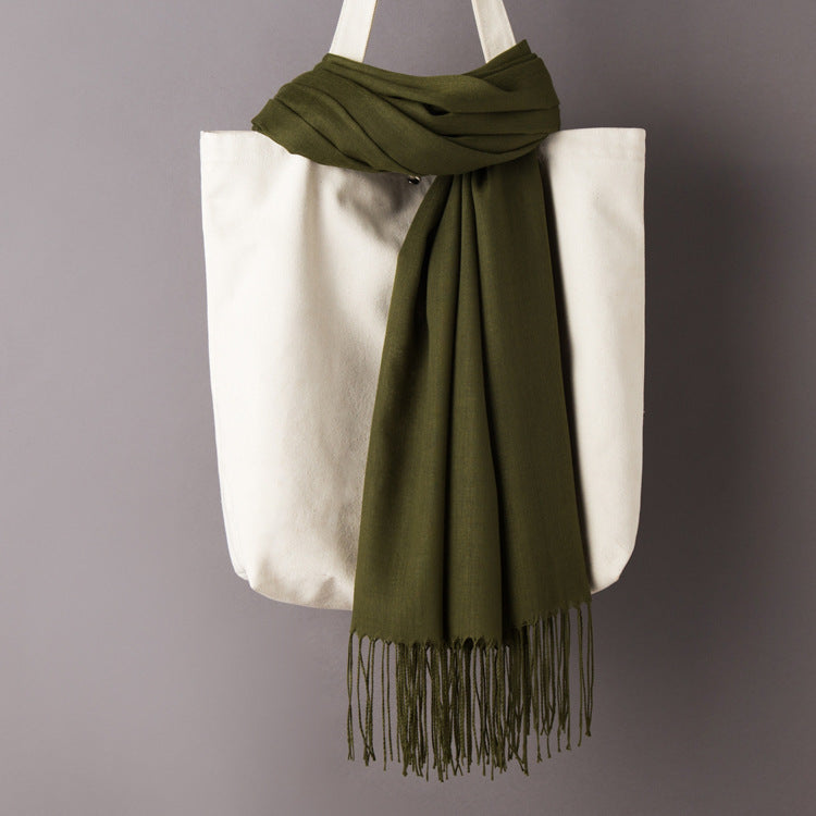 Thin Artificial Cashmere Scarf Solid Color Tassel Shawl