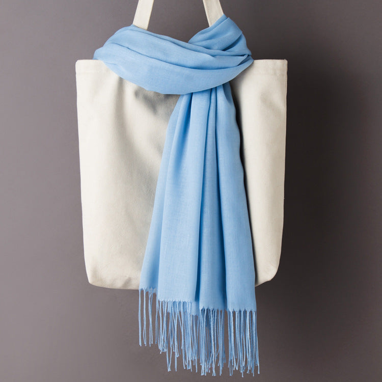 Thin Artificial Cashmere Scarf Solid Color Tassel Shawl