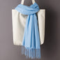 Thin Artificial Cashmere Scarf Solid Color Tassel Shawl