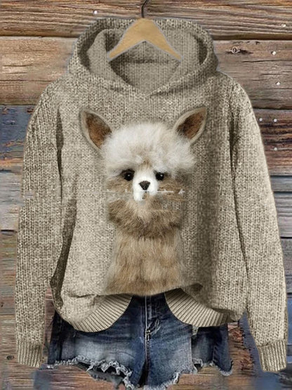 Mysterious Cat Art Print Stitching Hoodie Sweater