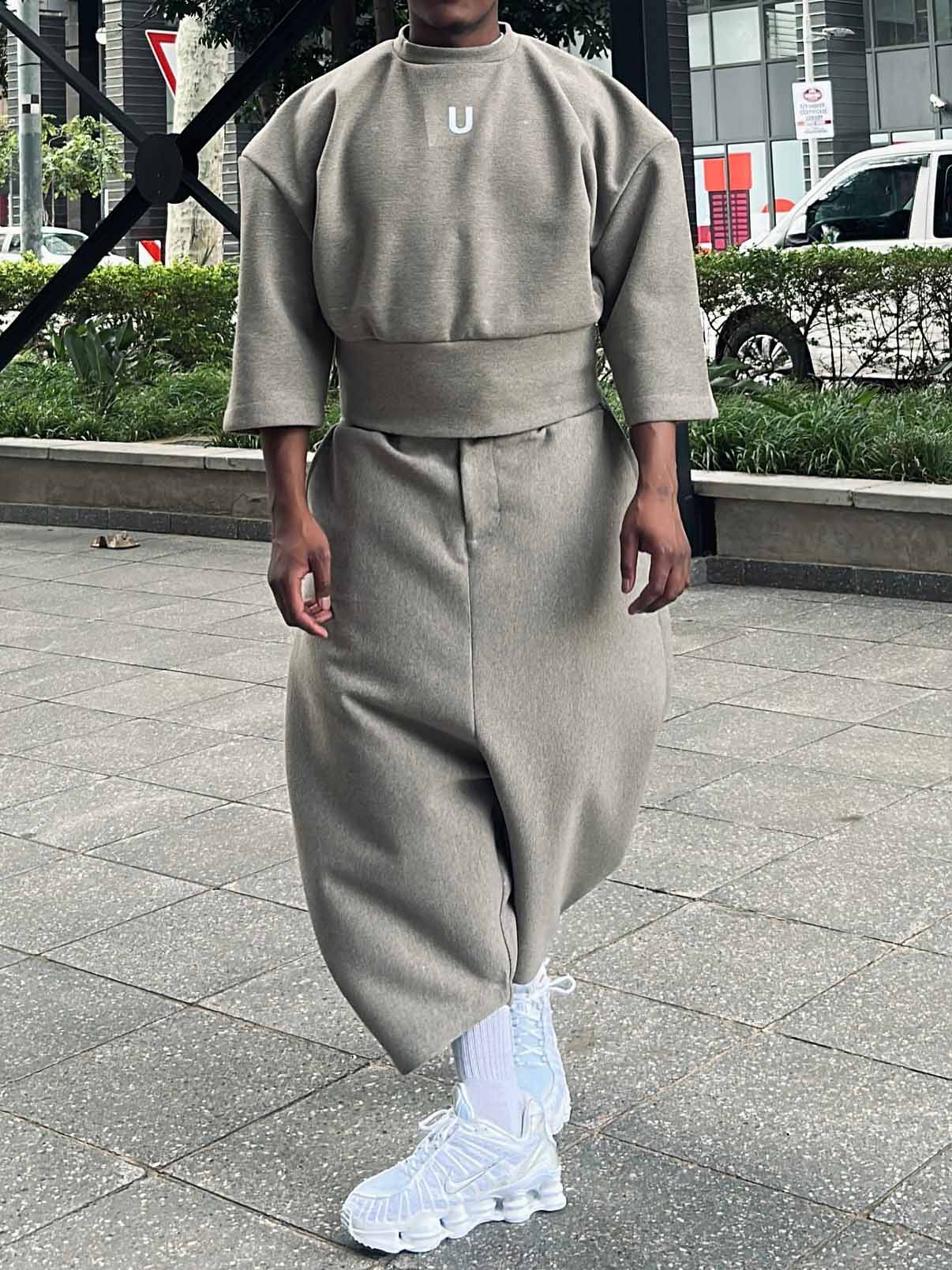 Casual Men's Ash - Grey Baggy Top And Harem - Style Pants Set