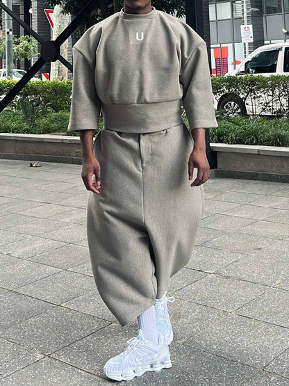 Casual Men's Ash - Grey Baggy Top And Harem - Style Pants Set