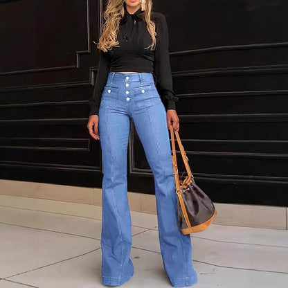 Women's Patchwork Jeans Slim Fit Slimming Stretch Flared Pants