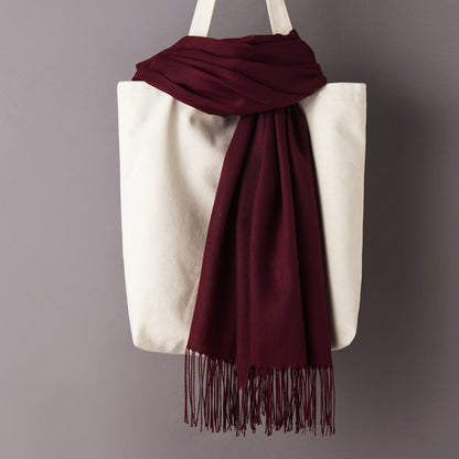Thin Artificial Cashmere Scarf Solid Color Tassel Shawl