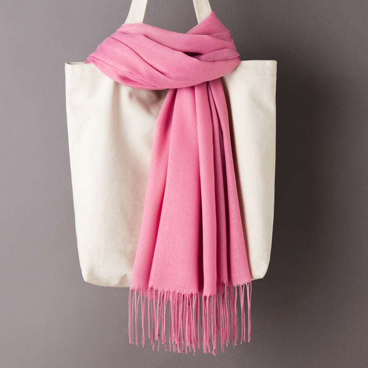 Thin Artificial Cashmere Scarf Solid Color Tassel Shawl