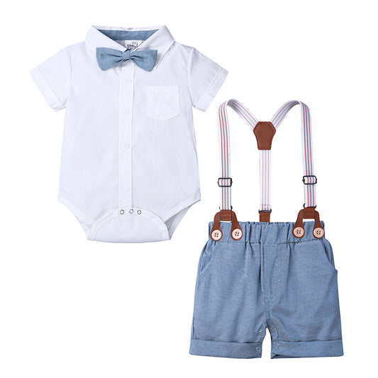 Children's White Shirt And Romper Overalls