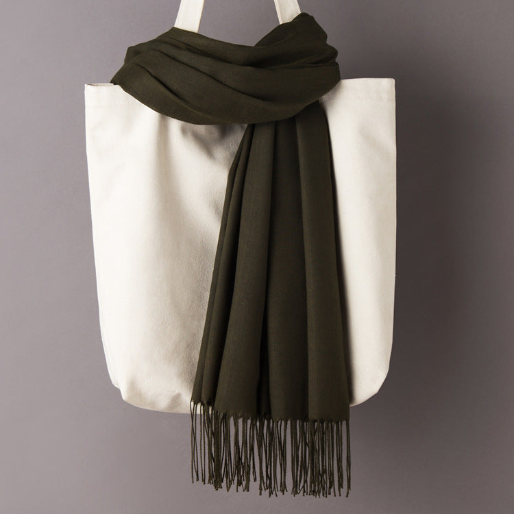 Thin Artificial Cashmere Scarf Solid Color Tassel Shawl