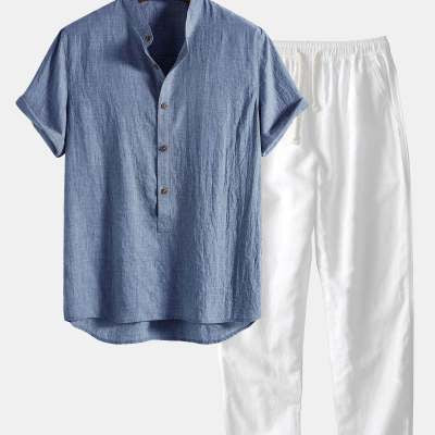 Casual Loose Multi-color Beachwear Cotton And Linen Short Sleeve Suit
