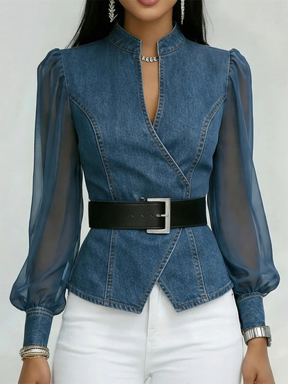 Women's V-neck Lace Long-sleeve Top