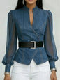 Women's V-neck Lace Long-sleeve Top